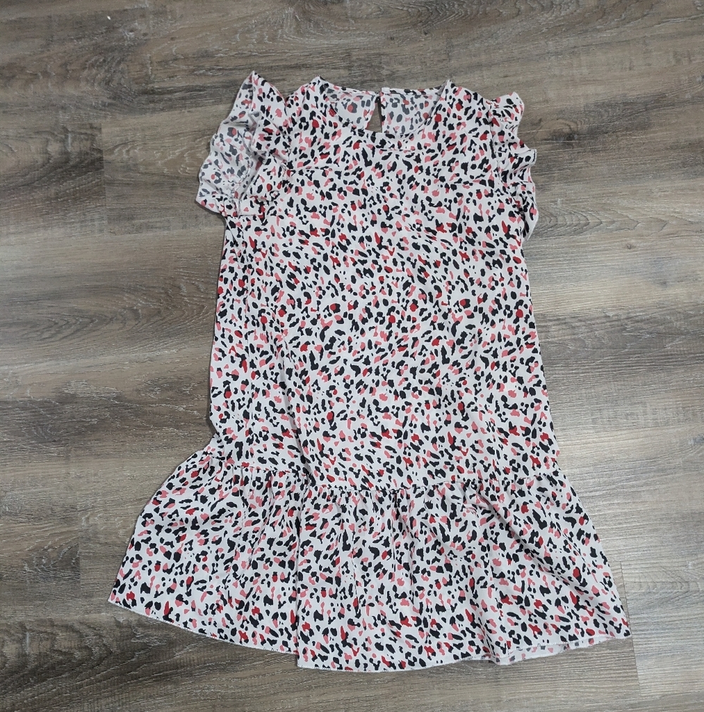 Pink and Black Leopard Print Ruffle Dress